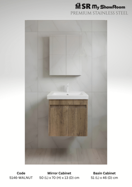 5146 Walnut-Stainless Steel basin cabinet 50cm