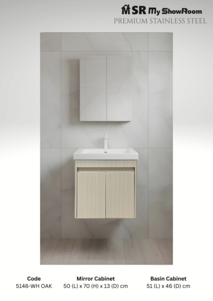 5146 White Oak-Stainless Steel basin cabinet 50cm